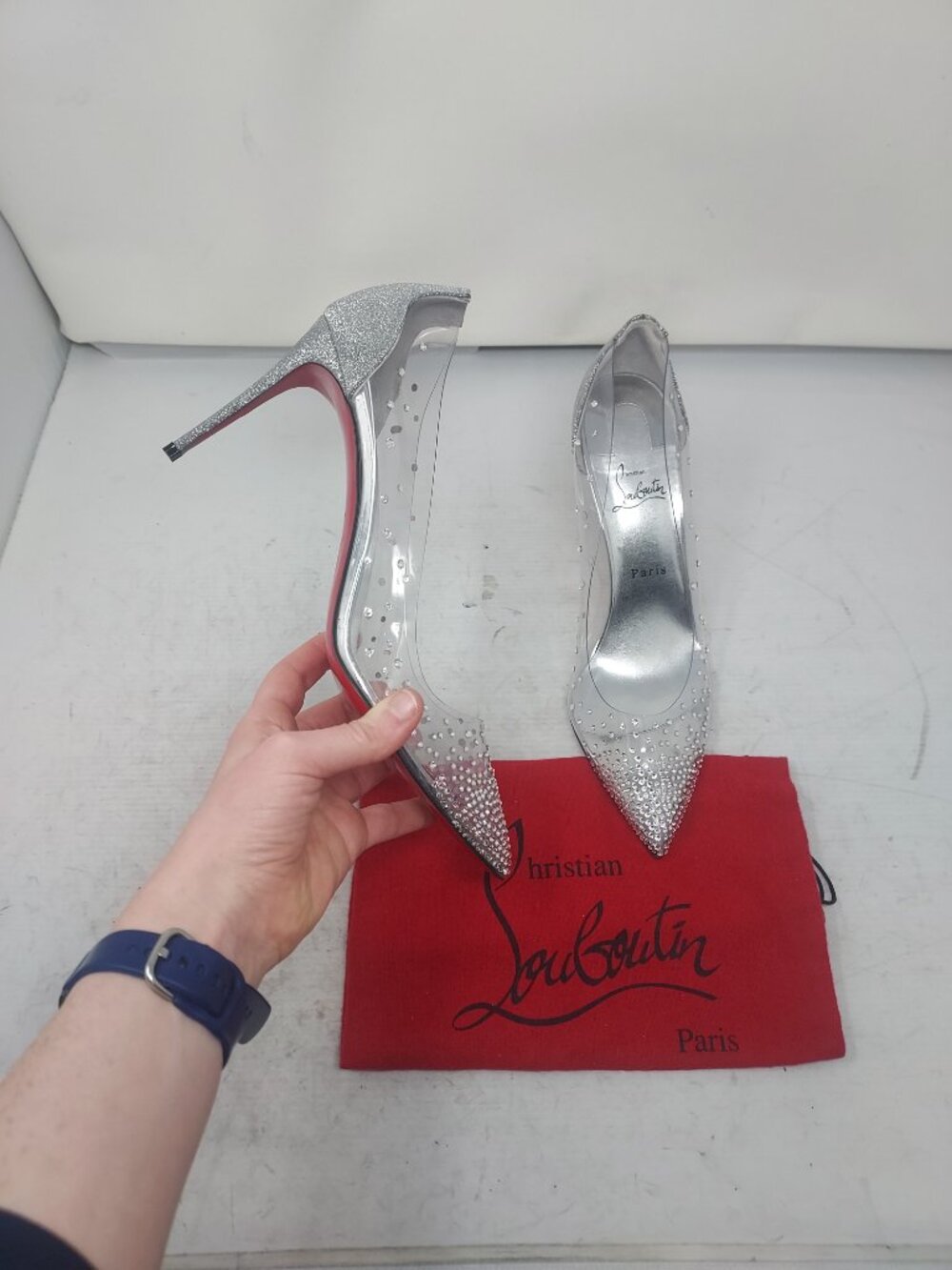 Christian Louboutin Silver Degrastrass Crystal Bridal Wedding PVC Pump Shoe